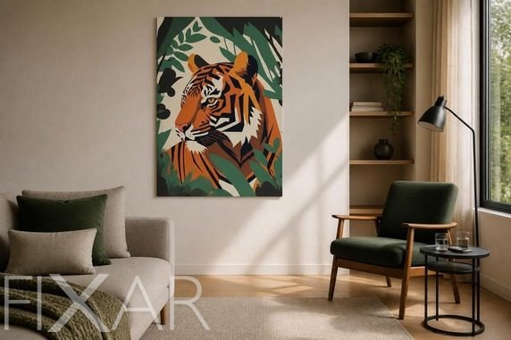 Kraftiger-kontrast-von-orange-und-grun-auf-leinwand-furs-wohnzimmer-bilder-und-poster-fixar
