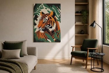 Kraftiger-kontrast-von-orange-und-grun-auf-leinwand-furs-wohnzimmer-bilder-und-poster-fixar