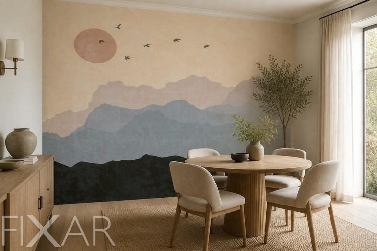 Fototapeten Moderner Stil mit abstrakter Berglandschaft