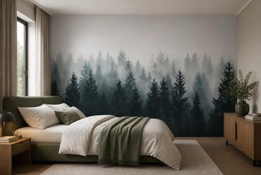 Blau-grauer-nebel-im-nadelwald-furs-schlafzimmer-fototapeten-fixar