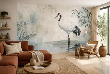 Feiner-stil-mit-kranichmotiv-uber-dem-wasser-furs-wohnzimmer-fototapeten-fixar