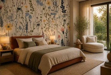 Kontrastreiche-blumen-auf-hellem-hintergrund-furs-schlafzimmer-fototapeten-fixar
