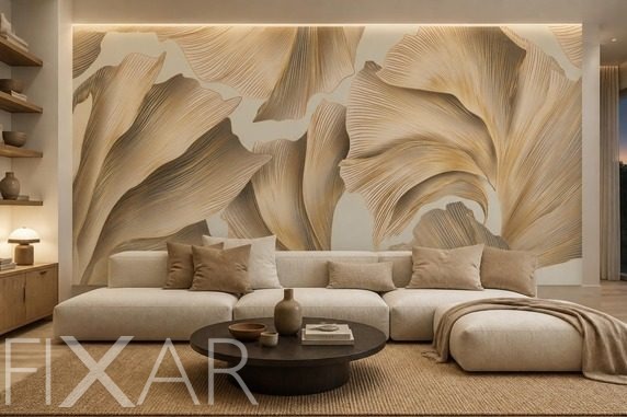 Rhythmisches-blattmotiv-in-warmer-farbgebung-furs-wohnzimmer-fototapeten-fixar