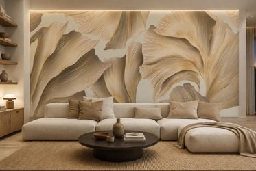Rhythmisches-blattmotiv-in-warmer-farbgebung-furs-wohnzimmer-fototapeten-fixar