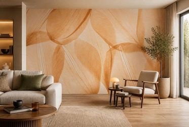 Warme-beigetone-mit-transparentem-blattmotiv-furs-wohnzimmer-fototapeten-fixar