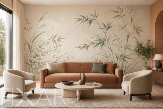 Motiv-aus-bambuszweigen-und-grasern-auf-neutralem-hintergrund-furs-wohnzimmer-fototapeten-fixar