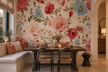 Zarte-palette-aus-rosa-und-blau-im-floralen-rhythmus-blumen-fototapeten-fixar