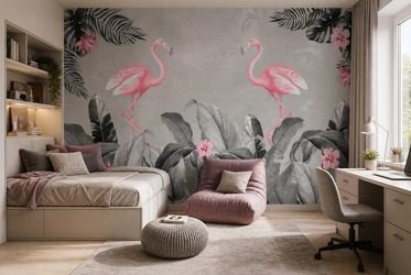 Feiner-rhythmus-tropischer-rosa-flamingos-fur-teenager-fototapeten-fixar