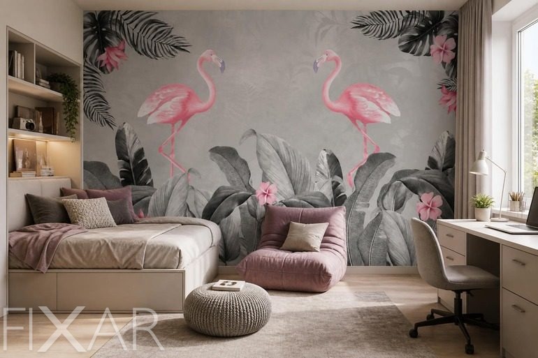 Fototapeten Feiner Rhythmus tropischer rosa Flamingos