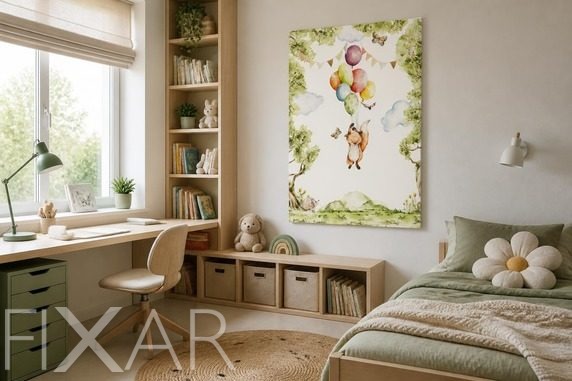 Arrangement-mit-fuchs-vor-ballons-und-baumen-fur-kinder-bilder-und-poster-fixar