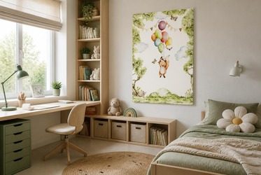 Arrangement-mit-fuchs-vor-ballons-und-baumen-fur-kinder-bilder-und-poster-fixar