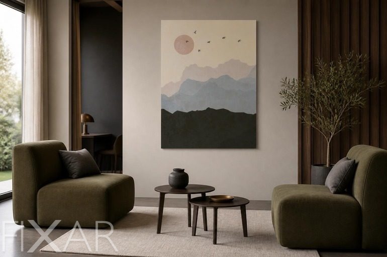 Bilder und Poster Kontrast zarter Bergschichten auf Leinwand