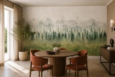 Feiner-rhythmus-einer-bergpanorama-wandgestaltung-mit-wald-landschaften-fototapeten-fixar