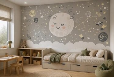 Gedampfte-beigetone-und-grautone-im-kosmischen-raum-fur-kinder-fototapeten-fixar