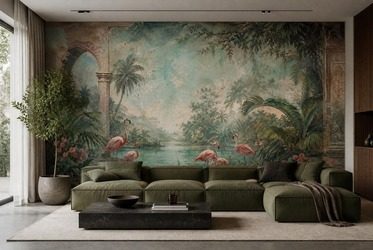Moderner-stil-mit-tropischem-flamingo-motiv-furs-wohnzimmer-fototapeten-fixar