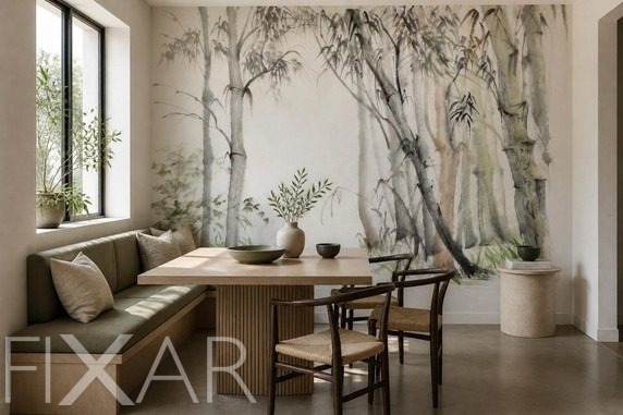 Ausdrucksstarker-kontrast-zwischen-filigranen-asten-und-zartem-waldhintergrund-wald-fototapeten-fixar