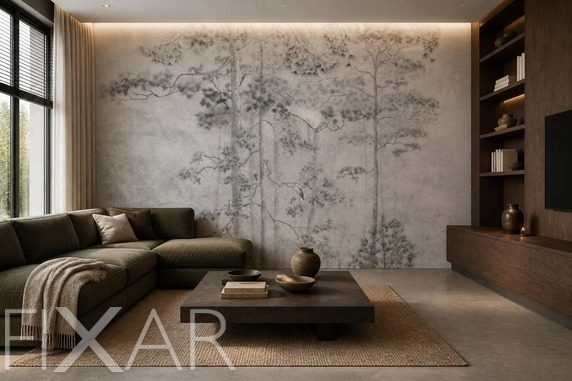 Diffuses-licht-und-kiefernwald-motiv-furs-wohnzimmer-fototapeten-fixar