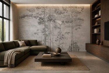 Diffuses-licht-und-kiefernwald-motiv-furs-wohnzimmer-fototapeten-fixar