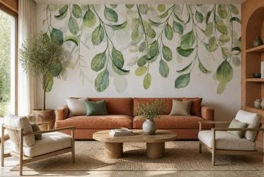 Sanftes-licht-betont-das-grune-blattmotiv-furs-wohnzimmer-fototapeten-fixar