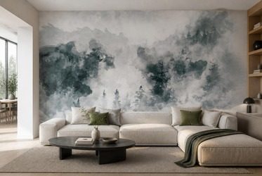 Rhythmische-panorama-nebliger-nadelbaume-furs-wohnzimmer-fototapeten-fixar