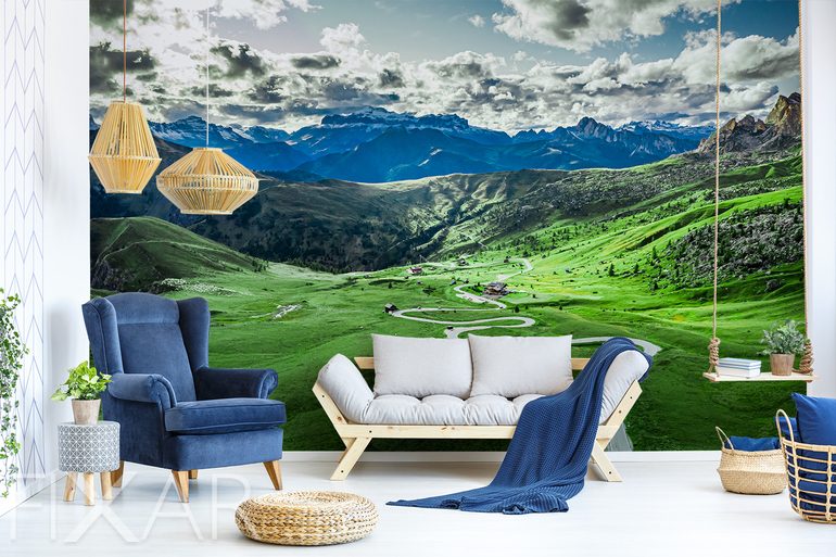Fototapeten Panorama mit einem malerischen Tal in den Bergen